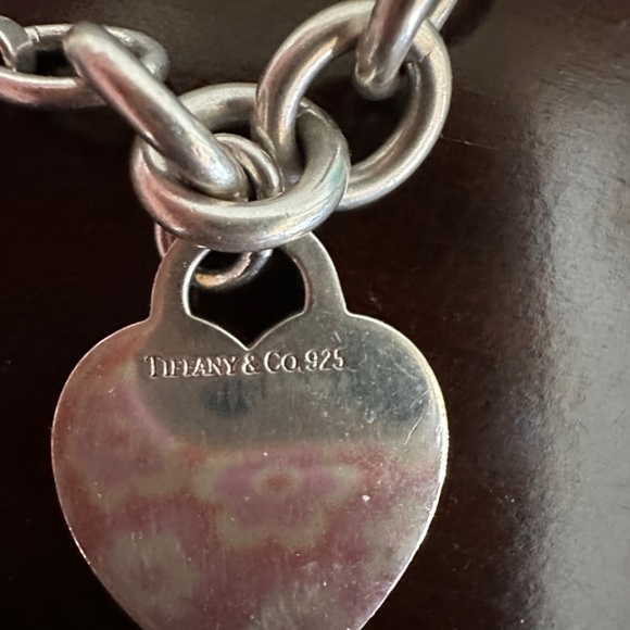 Tiffany Co Sterling Silver Round Circle Link Heart Bracelet 7.25" Box Pouch - Picture 3 of 8